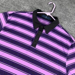 Extracurricular Polo Shirt Mens XL Extra Large Purple‎ Striped Short Sleeve Golf